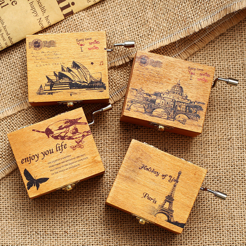 Hand-cranking Music Box Wooden Music Box Creative